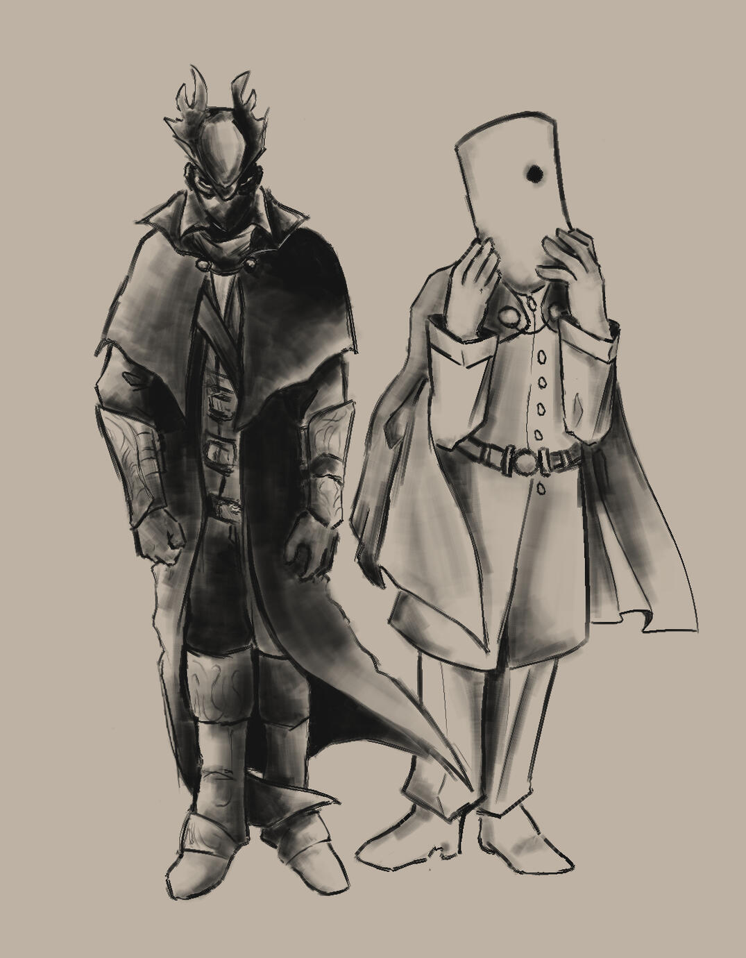 B&amp;W Bloodborne Characters, Sept 2024, digital artwork.